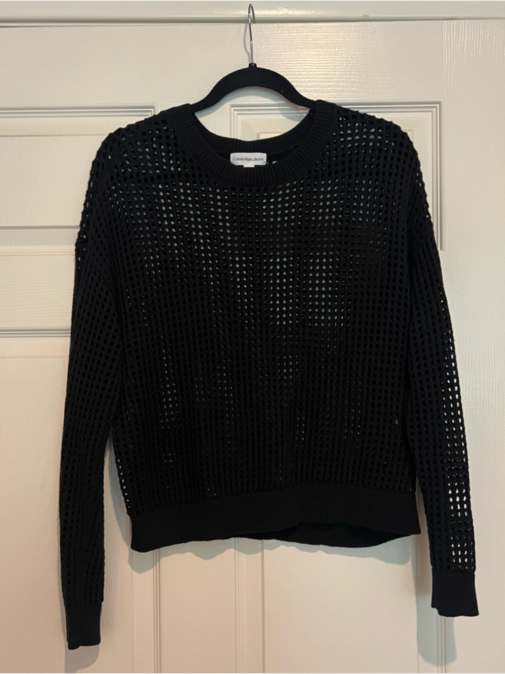Calvin Klein Jeans Black Open-Knit Crewneck Sweater